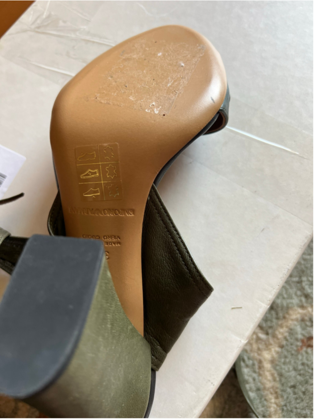 Emporio Armani Ostrich-Embossed Wedge Sandals in Olive Green 39/9 - Picture 8 of 10